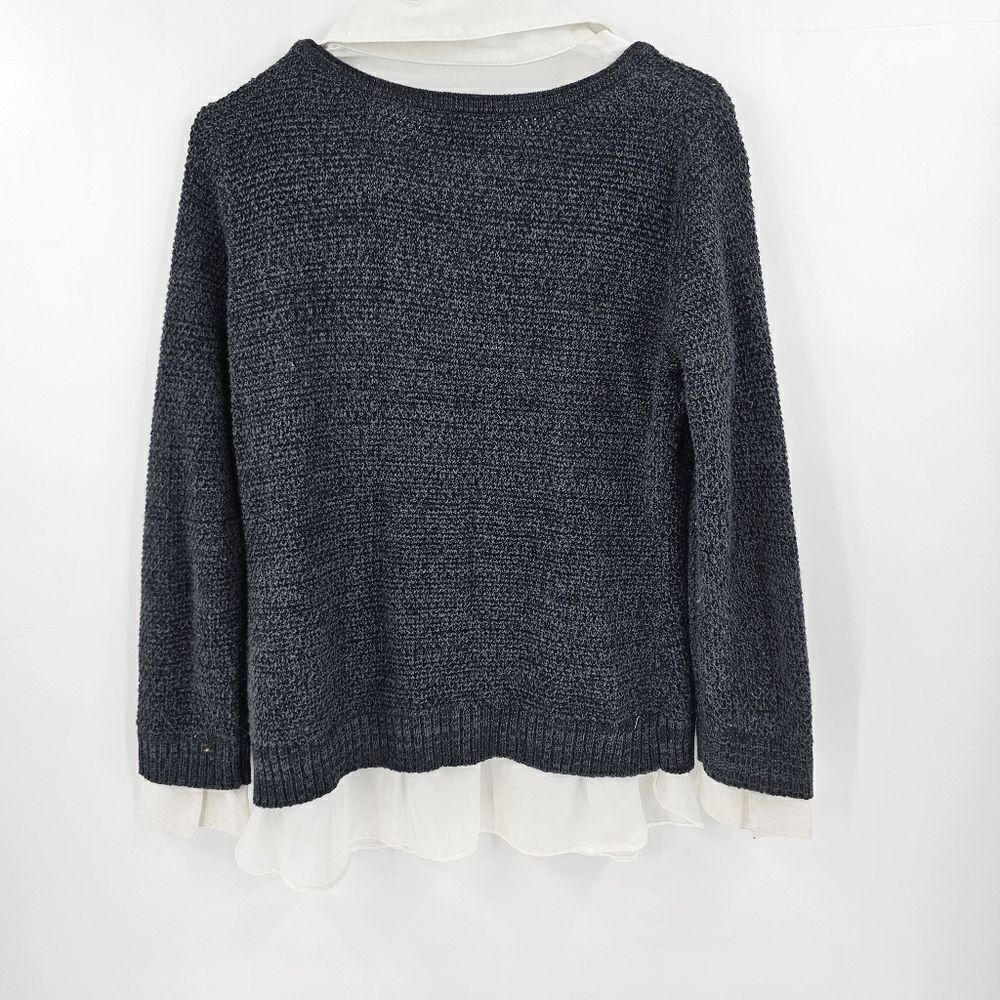 Ab studio long sleeve shirt gray collared layered y2k sweater schoolgirl medium - Picture 2 of 3
